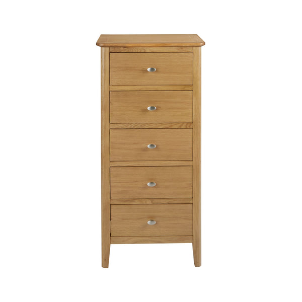 Oak 207 - 5 Drawer Narrow Tallboy
