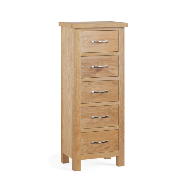 Oak 87 - Narrow 5 Drawer Tallboy
