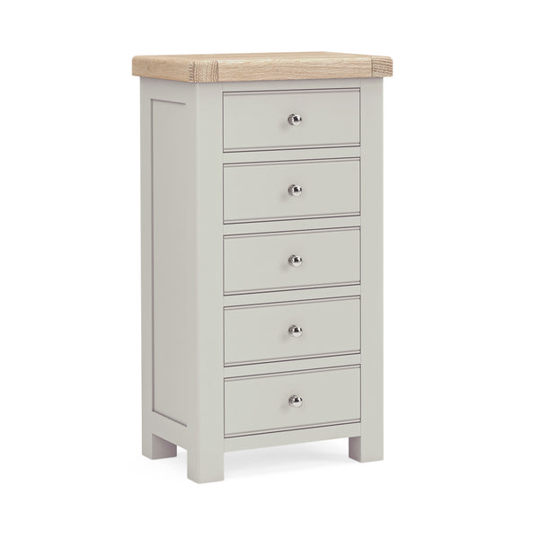 Oak 378 - 5 Drawer Tallboy - Stone Grey or Sage