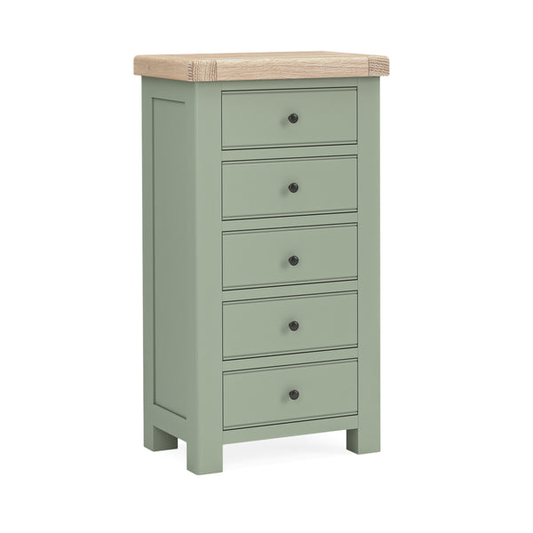 Oak 378 - 5 Drawer Tallboy - Stone Grey or Sage