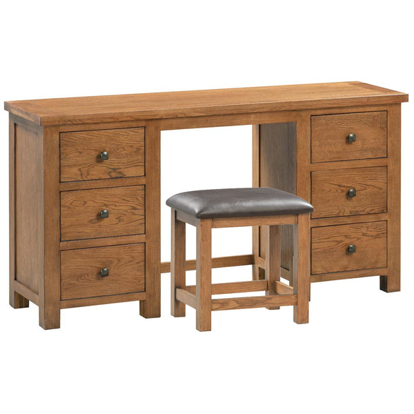 Oak 7 - Double Pedestal Dressing Table + Stool