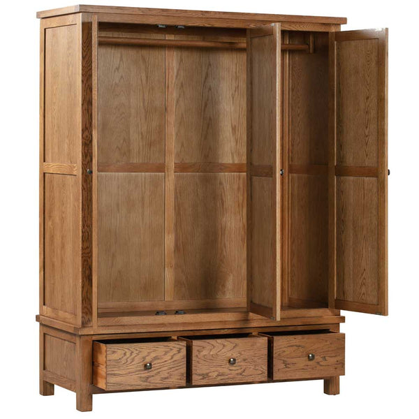 Oak 7 - Triple Wardrobe With 3 Drawers