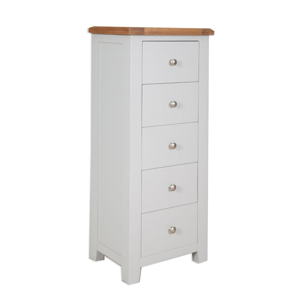 French Grey & Oak Top - 5 Drawer Chest