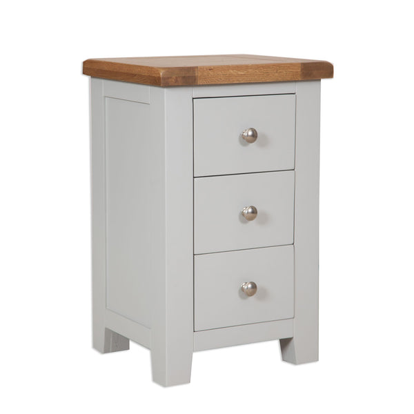 French Grey & Oak Top - 3 Drawer Bedside
