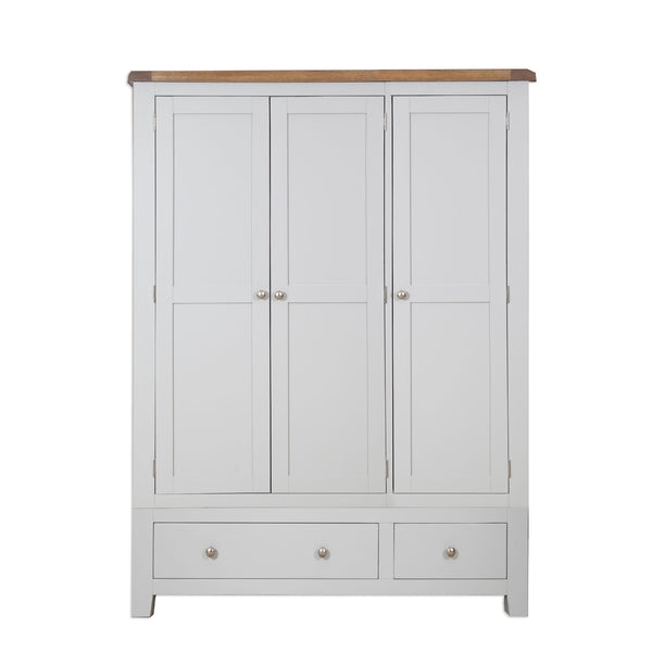 French Grey & Oak Top - 3 Door 2 Drawer Wardrobe