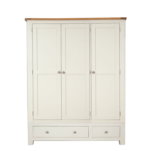 Ivory & Oak Top - 3 Door 2 Drawer Wardrobe