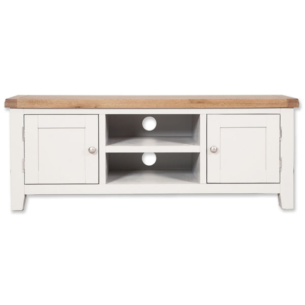 Arctic White & Oak Top - Large TV Unit