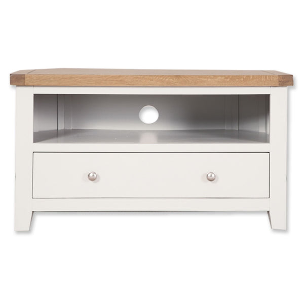 Arctic White & Oak Top - Corner TV Unit