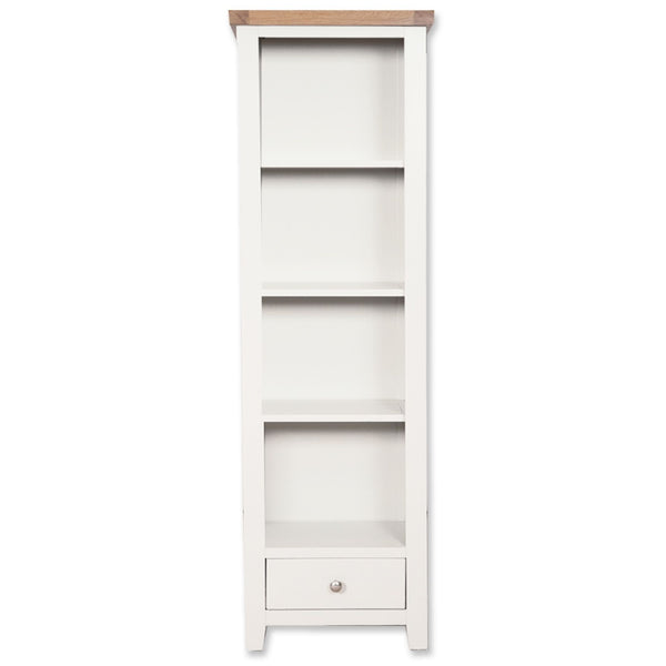 Arctic White & Oak Top - Slim Bookcase