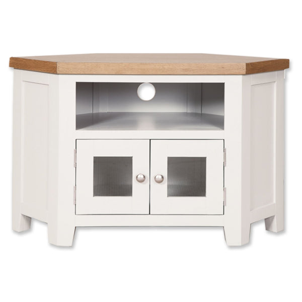 Arctic White & Oak Top - Glazed TV Unit