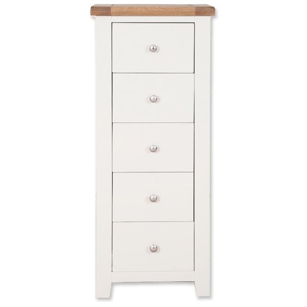 Arctic White & Oak Top - 5 Drawer Chest