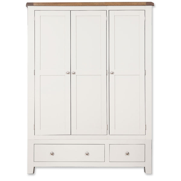Arctic White & Oak Top - 3 Door 2 Drawer Wardrobe