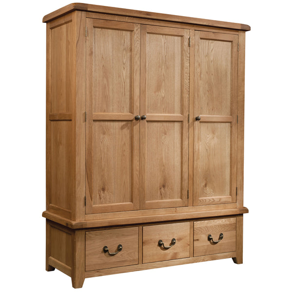 Oak 3 - Triple Wardrobe With 3 Drawers