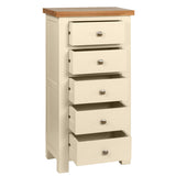 Devon Painted 5 Drawer Tall Chest - Ivory Open