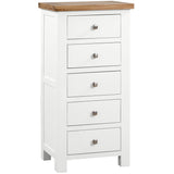 Devon Painted 5 Drawer Tall Chest - White
