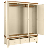 Devon Painted 3 Door Wardrobe With 3 Drawers - Ivory Open