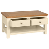 Devon Painted Coffee Table With 2 Drawers - Ivory Open