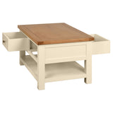 Devon Painted Coffee Table With 2 Drawers - Ivory Open Drawers