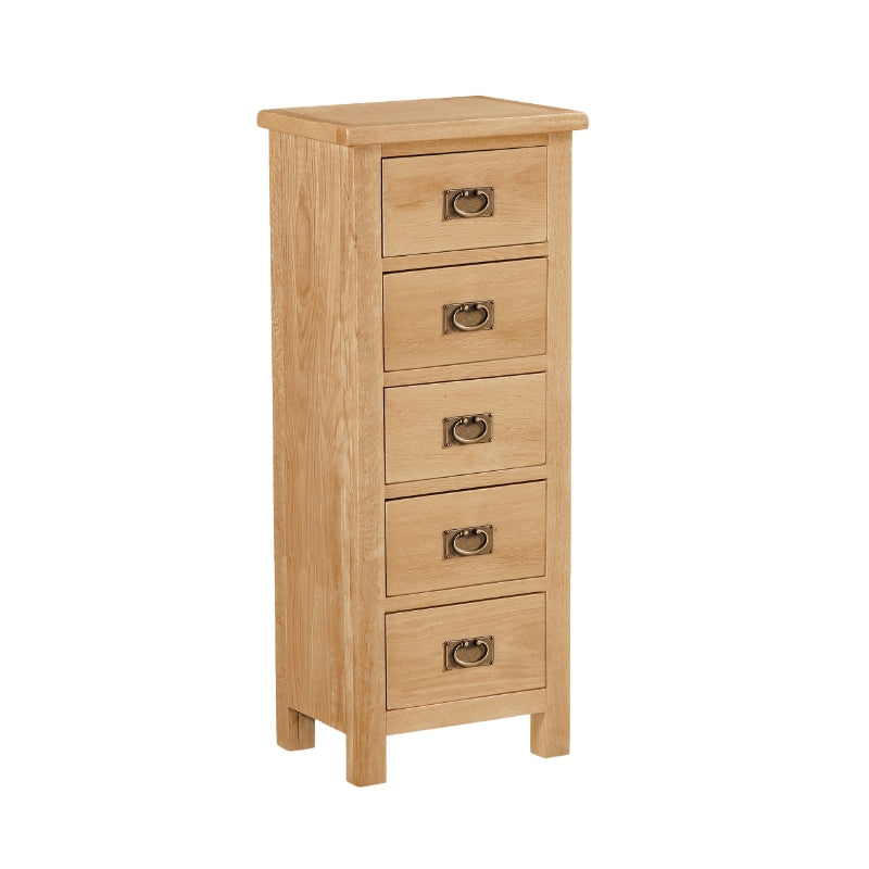 Sudbury Petite Oak - 5 Drawer Narrow Tallboy