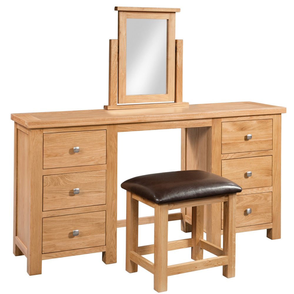 Devon Light Oak - Double Pedestal Dressing Table + Stool