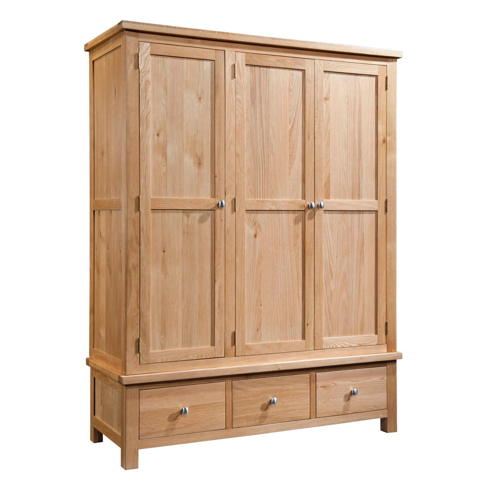 Devon Light Oak - Triple Wardrobe With 3 Drawers