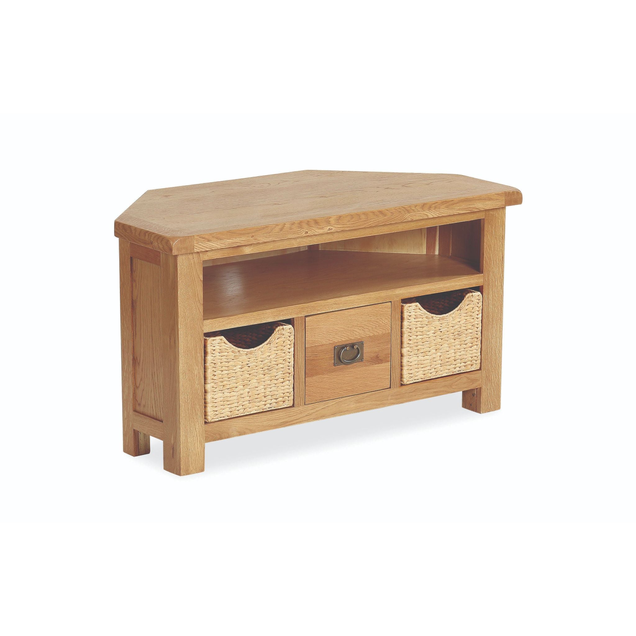Sudbury Oak - Corner TV Unit with Baskets