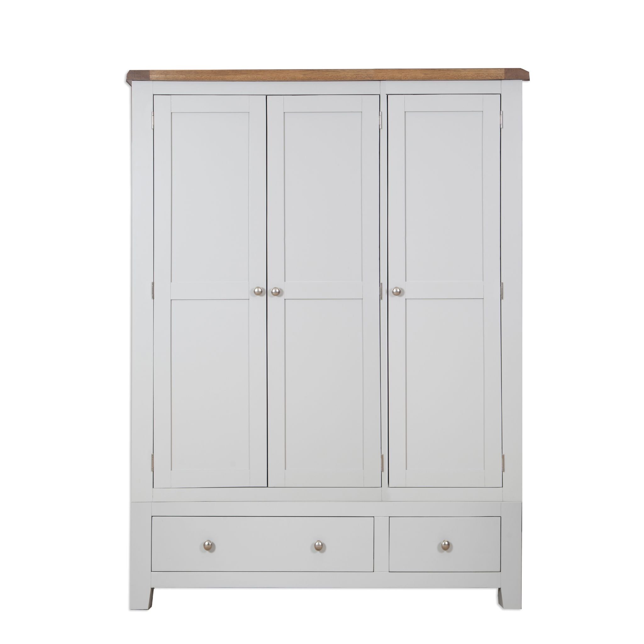 French Grey & Oak Top - 3 Door 2 Drawer Wardrobe