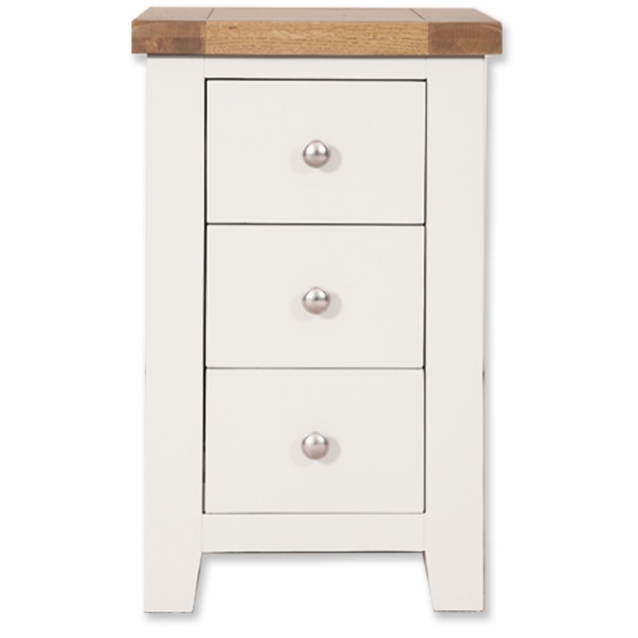 Arctic White & Oak Top - 3 Drawer Bedside